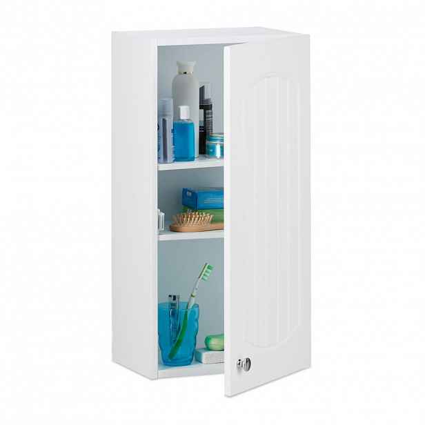 Relaxdays SKŘÍŇKA Bílá koupelnová závěsná MDF magnetické zavírání