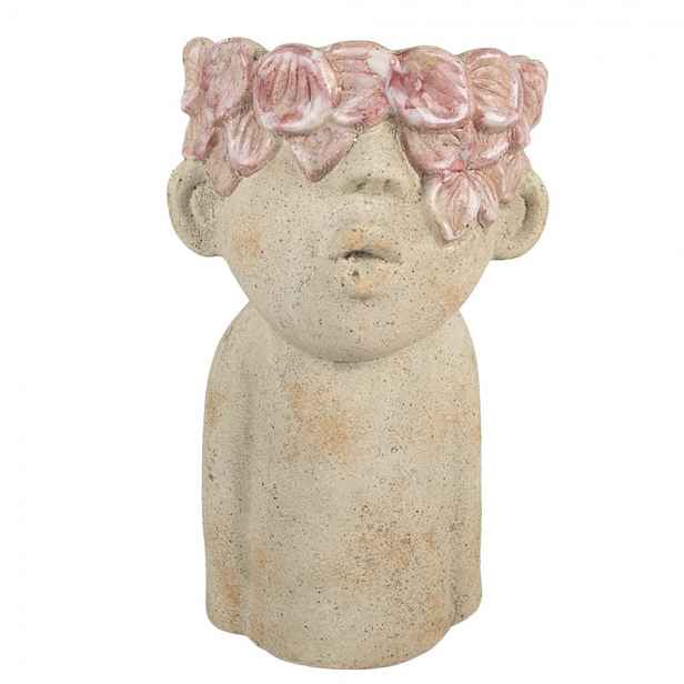 Béžový antik obal na květináč hlava ženy s květy Danaé L - 20*19*31 cm Clayre & Eef
