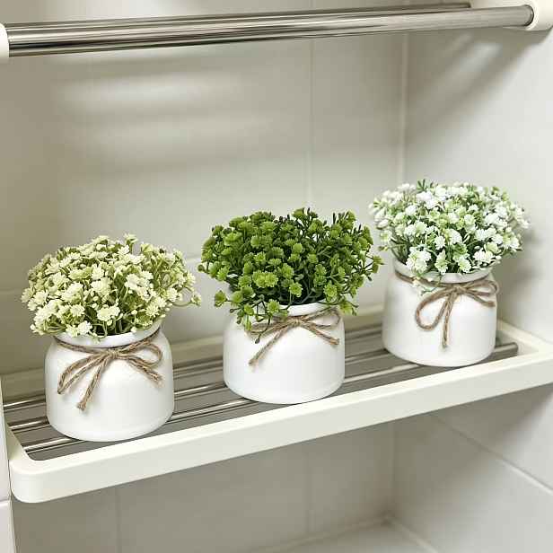 TEMU 3 květináče s umělými rostlinami Gypsophila v květináčích, s věrnými tvary, bujnou zelení a nevadnoucími květy. Ideální pro dekoraci obývacích