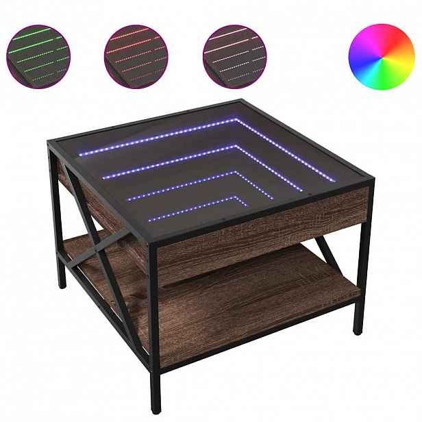 vidaXL Konferenční stolek s Infinity LED hnědý dub 50 x 50 x 38 cm