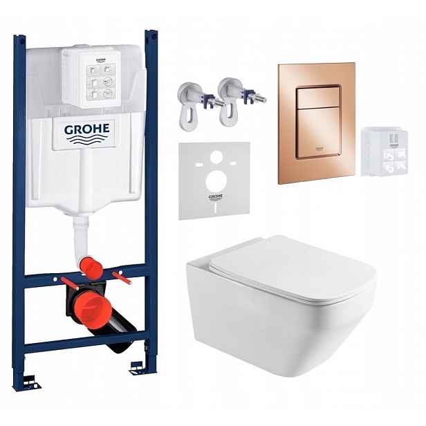 Wc stojan Grohe Rapid s mísou Wc Naron Tornado a tlačítkem měď lesk