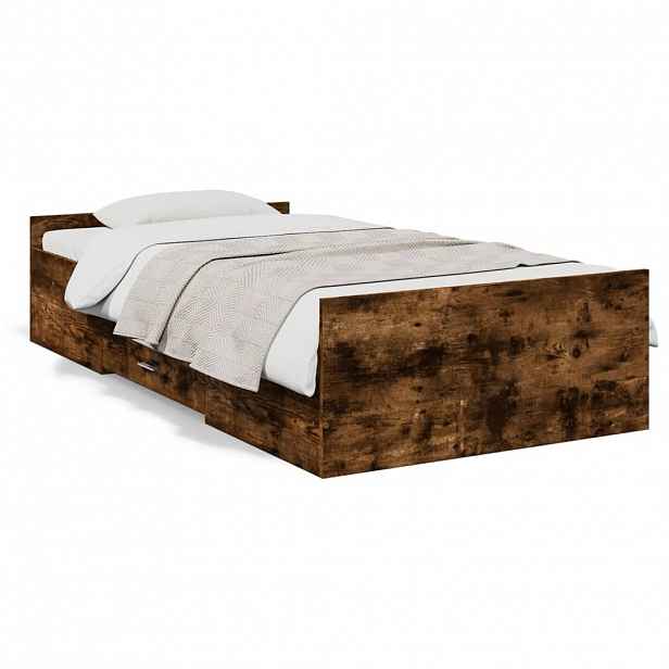 vidaXL Rám postele se zásuvkami kouřový dub 100 x 200 cm kompozit