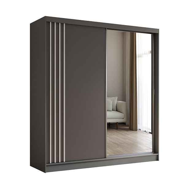 MASSENO ŠATNÍ SKŘÍŇ S POSUVNÝMI DVEŘMI NELVIA, 200/216/61 cm 2dveřová se zrcadlem, šedá