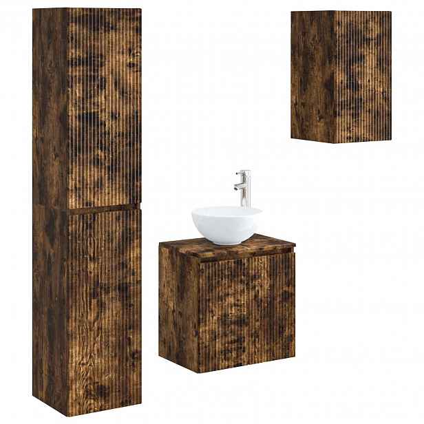 vidaXL Sada koupelnového nábytku 3 ks Kouřový dub 33 x 34,5 x 160 cm