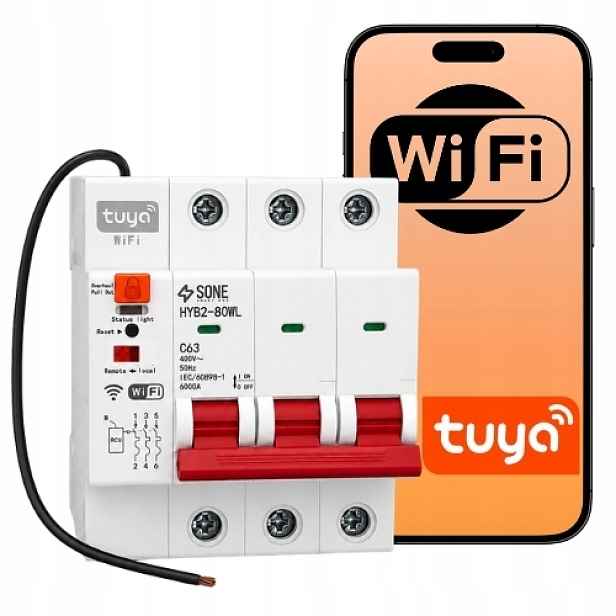Nadproudový spínač C63 WiFi Tuya 63A Pojistka 3-fázová Din 400V