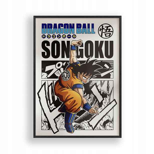 Obraz Dragon Ball Son Goku Manga Plakát Rámeček Dřevěný Černý 30x42 cm