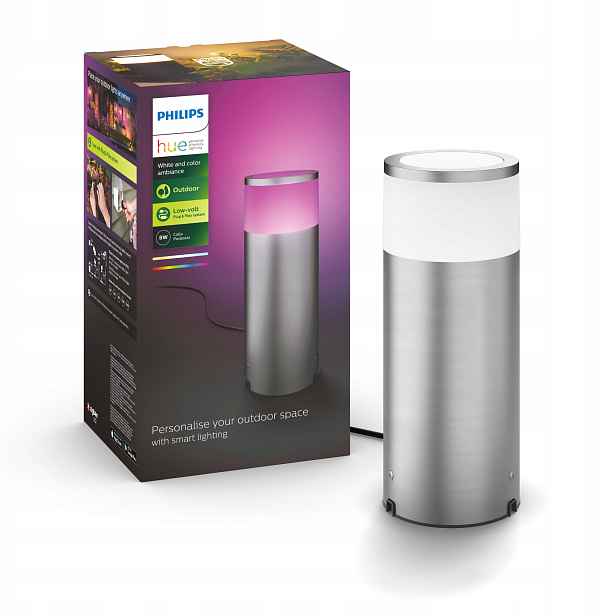 Osvětlovací sloupek Philips Hue s integrovaným Led zdrojem, stříbrný, 25 cm
