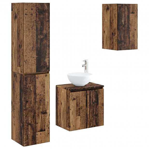 vidaXL Sada koupelnového nábytku 3 ks Staré dřevo 33 x 34,5 x 160 cm
