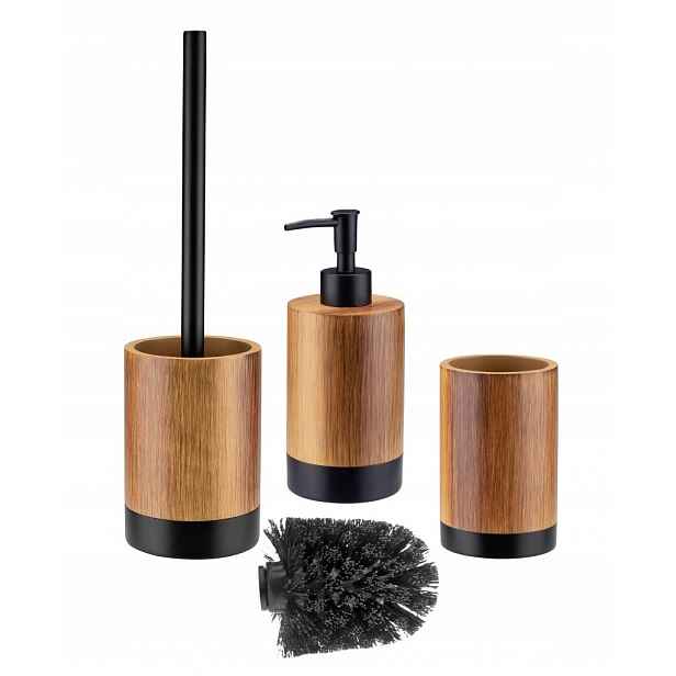 Koupelnová sada 4 ks Wood polyresin černá matná imitace dřeva bambus