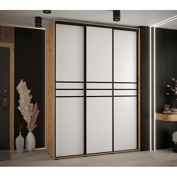 Šatní skříň ASIRI 10 - 170/60 cm, dub artisan / bílá / černá