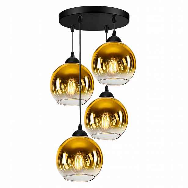 Závěsná stropní lampa Lustr černá Skleněné koule Gold Glass Led 4x E27