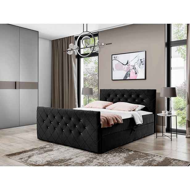 Americká manželská postel 160x200 NATAL - černá + topper ZDARMA
