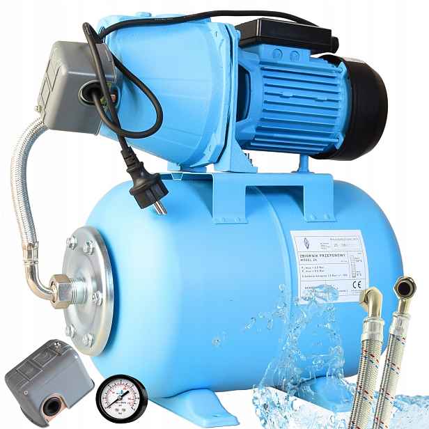 Hydrofor Na Vodu 24 L Čerpadlo S Příslušenstvím 1100 W 60 L/min Nádrž Hotová Sada