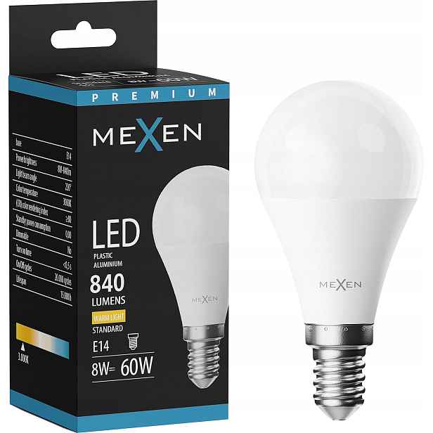 Mexen Nova Led Žárovka E14 G45 8W Teplá Bílá 3000K 840 LM