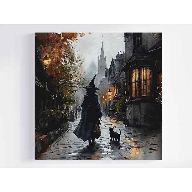 Obraz Na Plátně Canvas Čarodějnice Kočka Temná Ulička Vintage Gotika 50x50