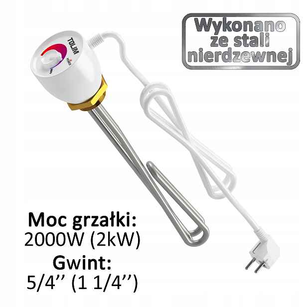 Ohřívač 2000 W (2 kW) 5/4'' 1 1/4" Tolim pro boiler s termostatem