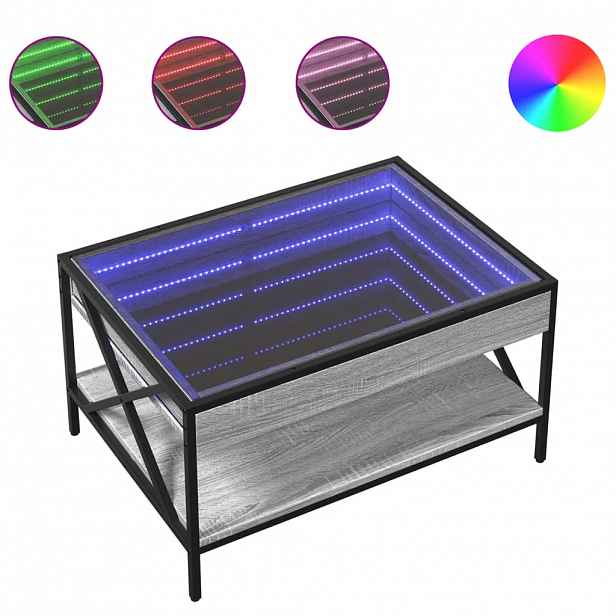 vidaXL Konferenční stolek s Infinity LED šedý sonoma 70 x 50 x 38 cm