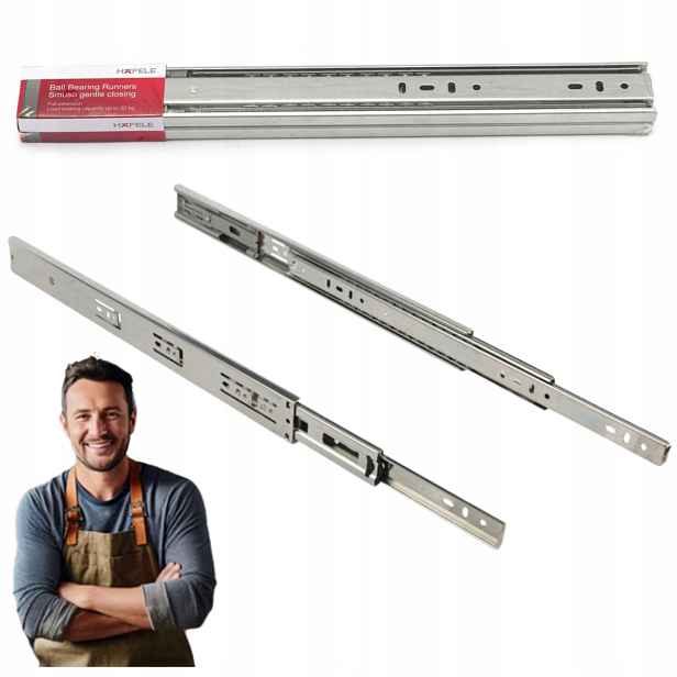 Vodicí lišty pro kuličkové zásuvky Hafele 450 mm s brzdou 494.02.184 12 ks