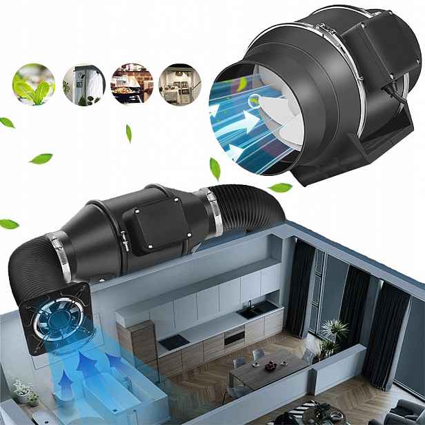 Kanálový ventilátor 220 m³/h domácí koupelnový odtahový, výkonný, tichý, 100 mm