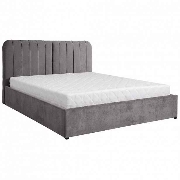 Beautysofa ČALOUNĚNÁ POSTEL Livre s taštičkovou matrací 26 cm, s úložným prostorem, 160x200 cm, žinylková látka, tmavě šedá