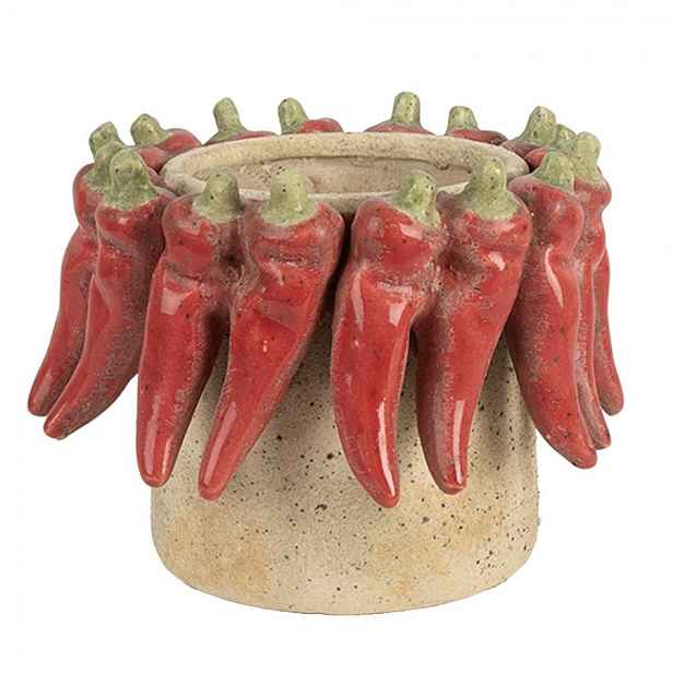 Béžový antik terakotový obal na květináč s papričkami M - Ø 17*13 cm Clayre & Eef