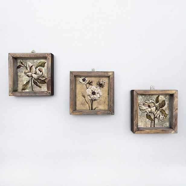 Sada 3 nástěnných obrazů Vintage, 15 x 15 cm