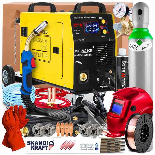 Svařovací Stroj Magnum Mig 240 LCD Dual Puls Synergie 230V 200A Tig Lift Mma 2T/4T