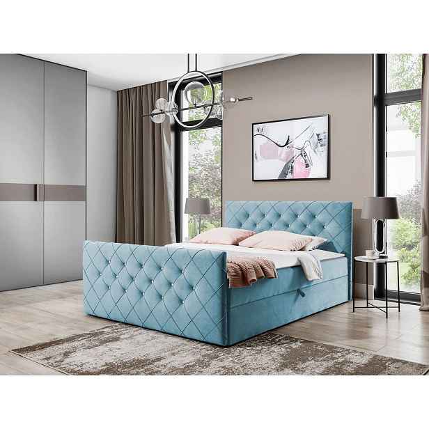 Americká manželská postel 160x200 NATAL - azurová + topper ZDARMA