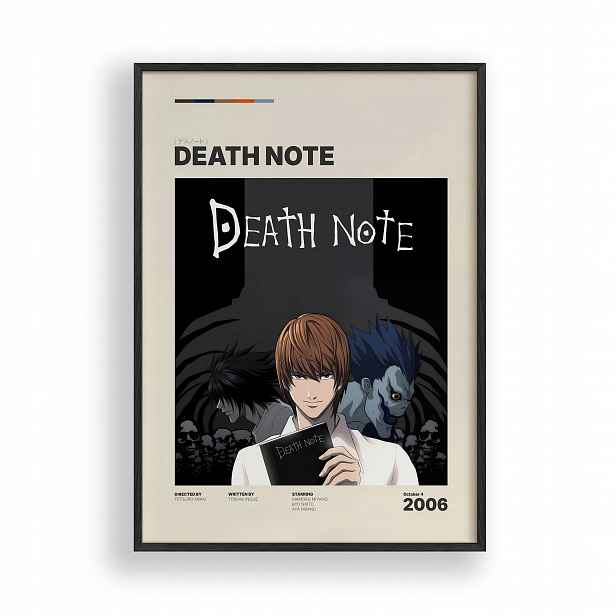 Obraz Death Note Light Yagami Anime Plakát Rámeček Dřevěný Černý 30x42 cm