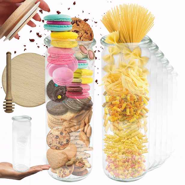 Sklenice Weck 600 ml weki Cylinder žáruvzdorné dřevěné víko 12 Ks