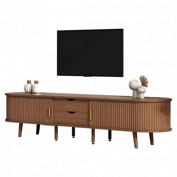 STILVORA TV STOLEK v ořechové barvě se zásuvkami a teleskopickými dvířky do obýváku, 175×40×42 cm