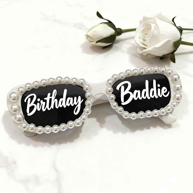 TEMU Obdélníkové retro brýle s kamínky "Birthday Baddie" s retro kamínkovými čtverci - Perfektní pro večírky, svatby, narozeninové oslavy a rekvizity