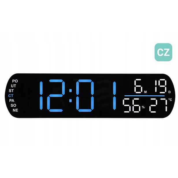 Modrý Budík Led Jvd SB5512.3, Teploměr, Vlhkoměr, Dny V Češtině