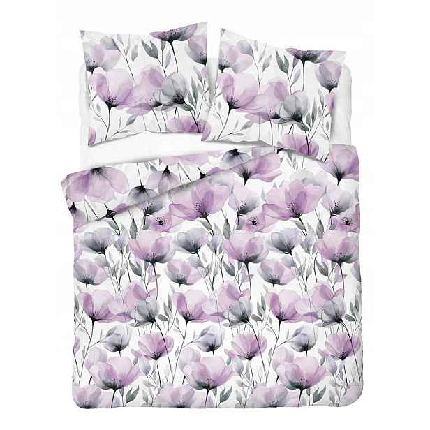 Povlečení 180x200 bílé s akvarelovými fialovými květy Floral Harmony