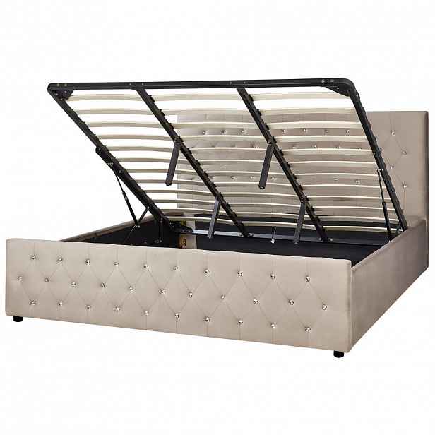 Beliani POSTEL s úložným prostorem 180/200 cm Sametová látka Taupe Amiens