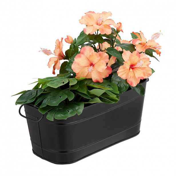 Relaxdays TRUHLÍK Černý kovový v zinkovém vzhledu se 2 úchyty 38 cm