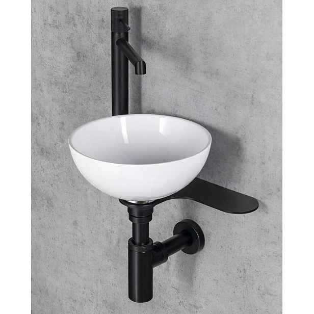 Sapho Tetris - Set umyvadla a konzole, průměr 26 cm, bez přepadu, ClickClack, bílá/matná černá TZ424-01