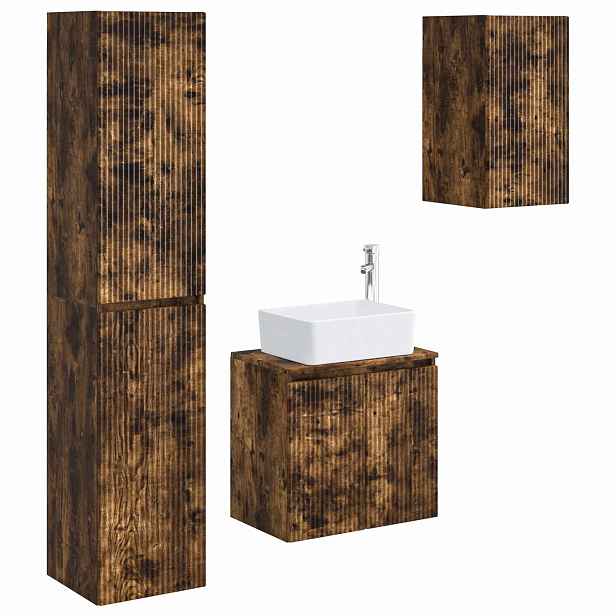 vidaXL Sada koupelnového nábytku 3 ks Kouřový dub 33 x 34,5 x 160 cm
