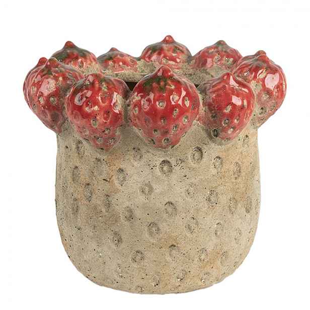 Béžový antik terakotový obal na květináč s jahůdkami L - Ø 19*16 cm Clayre & Eef