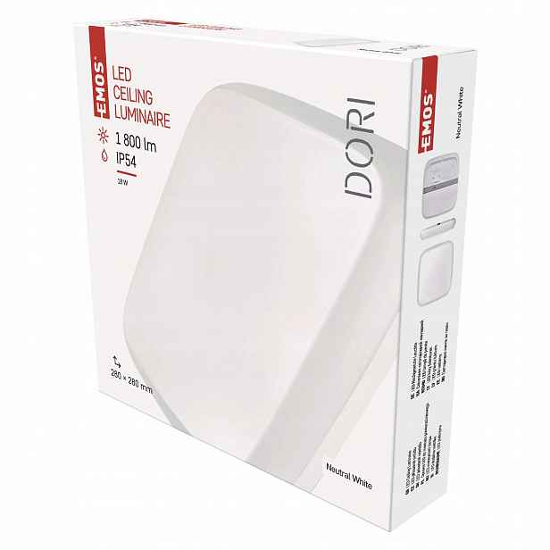 Emos Dori Led stropní svítidlo 18 W, 4000 K, IP54, 28×28 cm