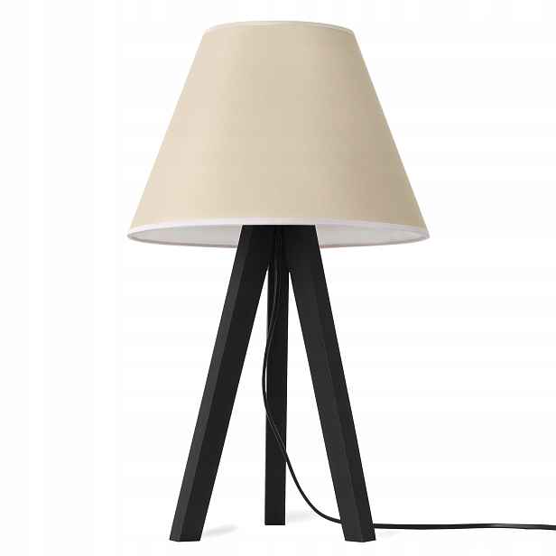 Noční Lampa Stolní Lampa Trojnožka Dřevěné Stínidlo Béžová Do Ložnice