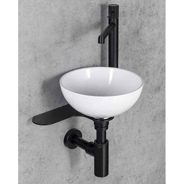 Sapho Tetris - Set umyvadla a konzole, průměr 26 cm, bez přepadu, ClickClack, bílá/matná černá TZ427-01