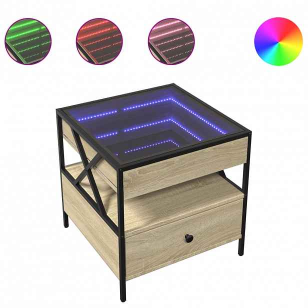 vidaXL Konferenční stolek s Infinity LED dub sonoma 50 x 50 x 51 cm