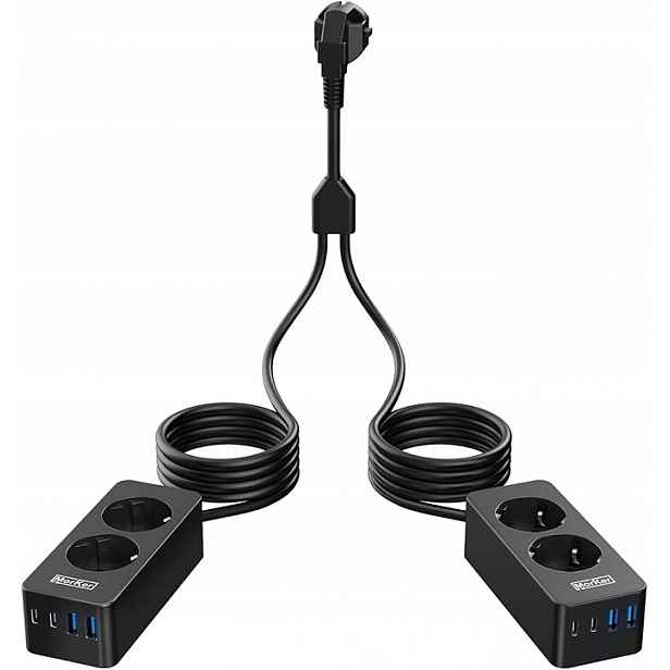 Dvojitá zásuvková lišta Prodlužovací Kabel 2x2 m s Ac, Usb-a, Usb-c, 250 V