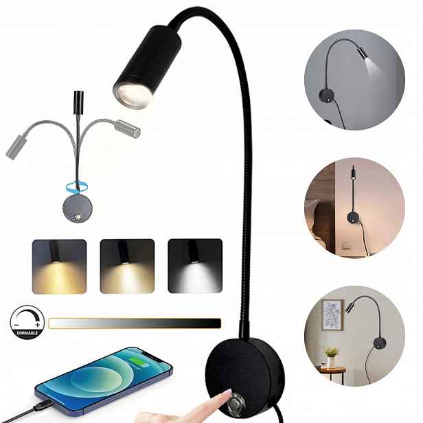 Nástěnná Led Lampa Na Čtení, Svítidlo S Usb, Kovové, Nastavitelné, Pro Domov, K Posteli