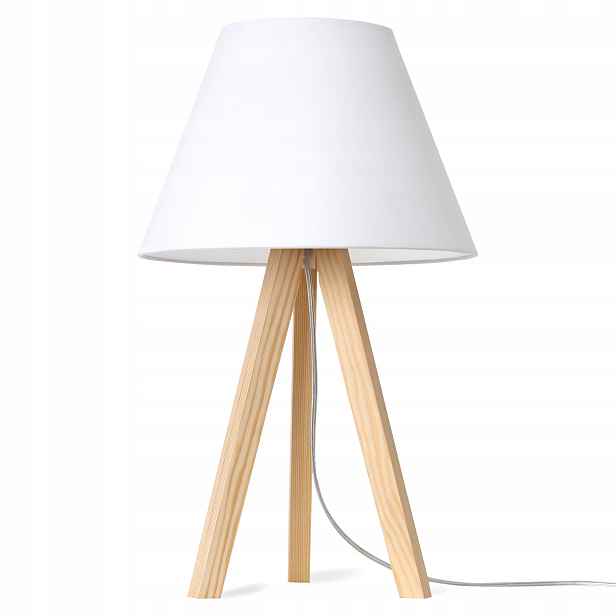 Noční Lampa Stolní Pevná Dřevěná Trojnožka S Stínítkem Bílý Boho Kužel