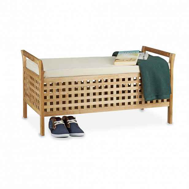 Relaxdays LAVICE Ořech úložný prostor čalouněný sedák 92,6 cm