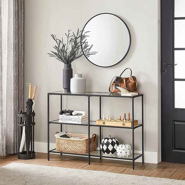 Skleněná police se 3 úrovněmi, police z tvrzeného skla 30x100x73 cm, černá