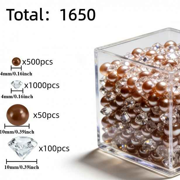 TEMU 1650 ks akrylátových hnědých imitací perel a falešných diamantů (4 mm/10 mm), dekorativní korálky pro plnění váz, svíčkové středové dekorace,