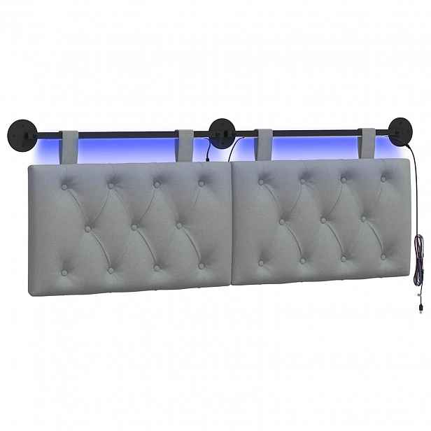 vidaXL Závěsné čelo postele S LED osvětlením Světle šedá Textil